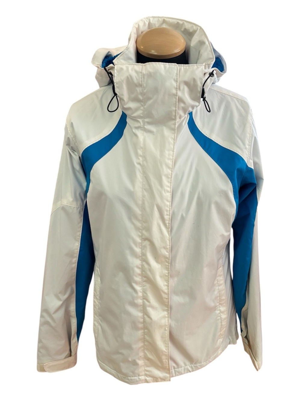 Columbia Interchange Waterproof Ski Jacket Women Small White Blue Hooded Shell